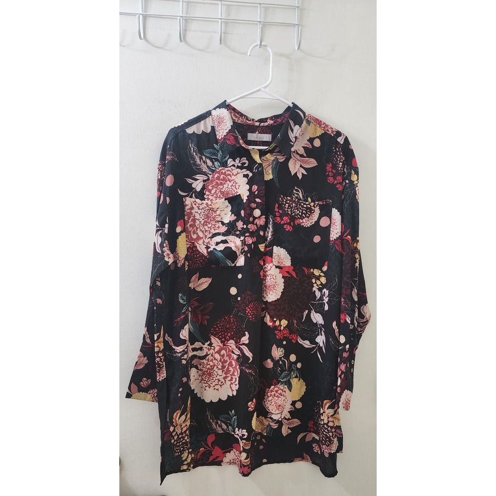 Per Una Marks & Spencer Floral Button Down Tunic Blouse Black UK 18 T43/1133U